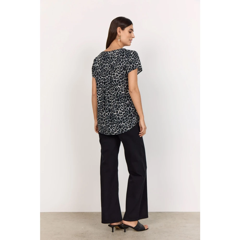 Soyaconcept Luipaardprint V-hals Shirt Black Dames