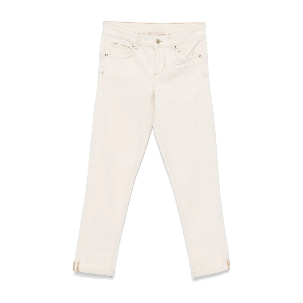 Liu Jo Beige Skinny Jeans med Logo Patch Beige, Dam