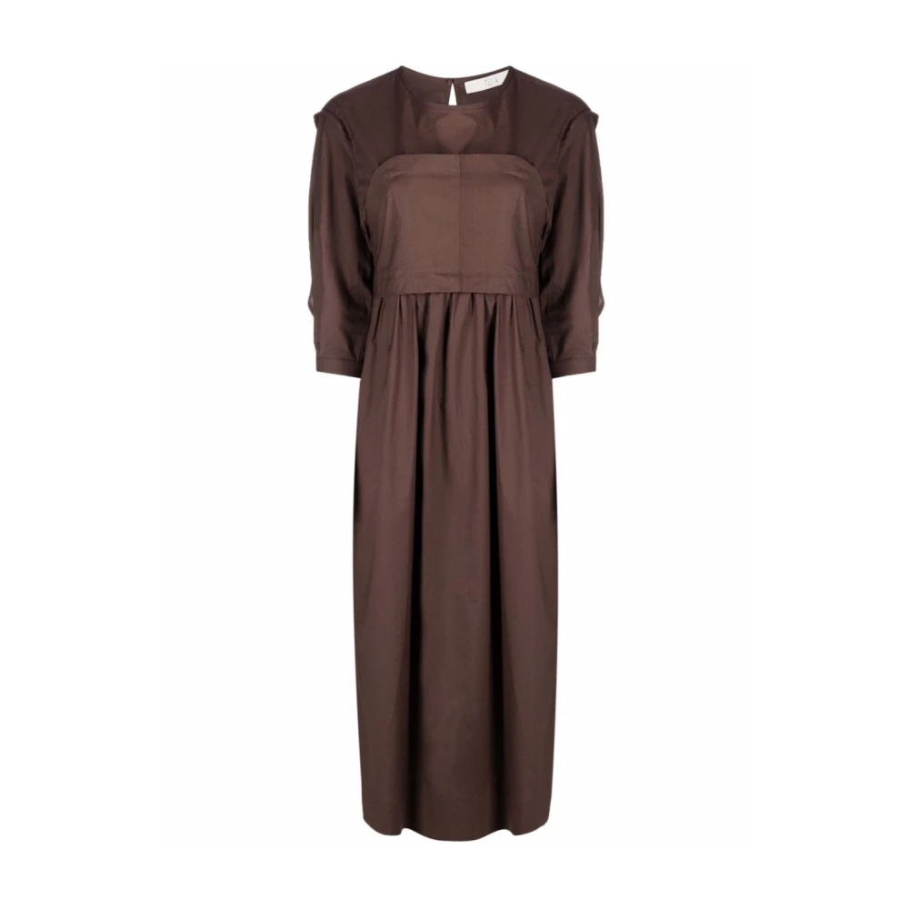 Tela Elegant Midi Dress for Modern Woman Brown Dames