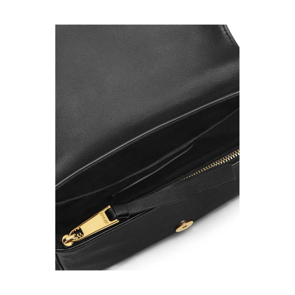 Versace Zwarte Leren Schoudertas met Goudkleurig Logo Black Dames