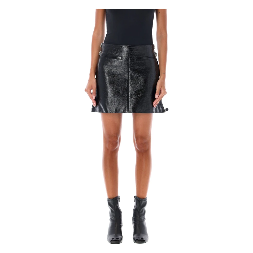 Courrèges Zwarte Vinyl Mini Rok Black Dames