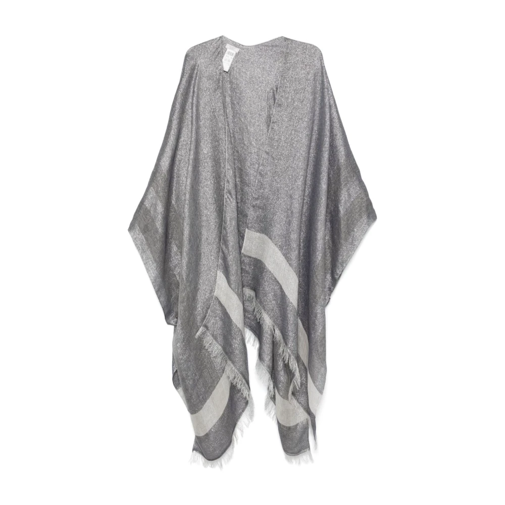 PESERICO Blauw-Grijs Lang Vest met Franjes Blue Dames