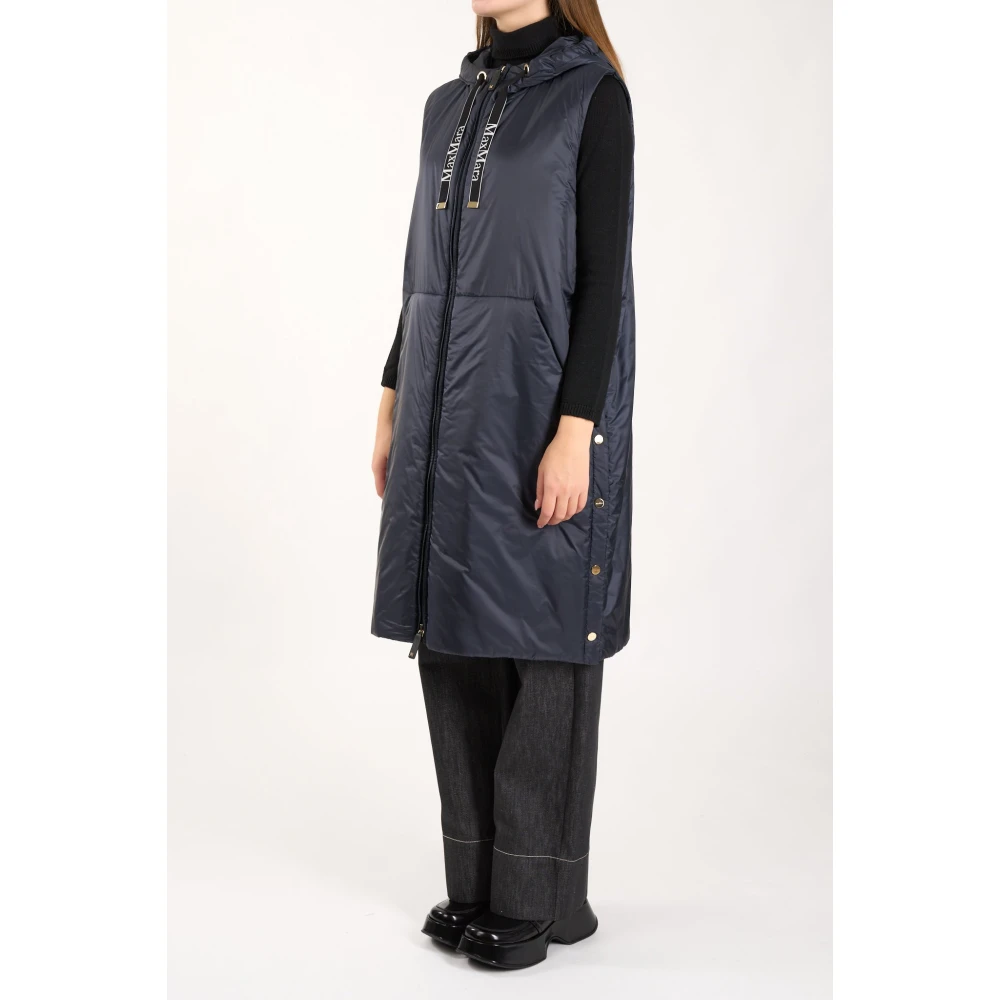 Max Mara Waterdichte Hooded Midi Gilet met Zakken Blue Dames