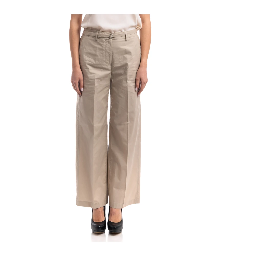 Seventy Women's Beige Cotton Ankle Straight Leg Pants With Belt