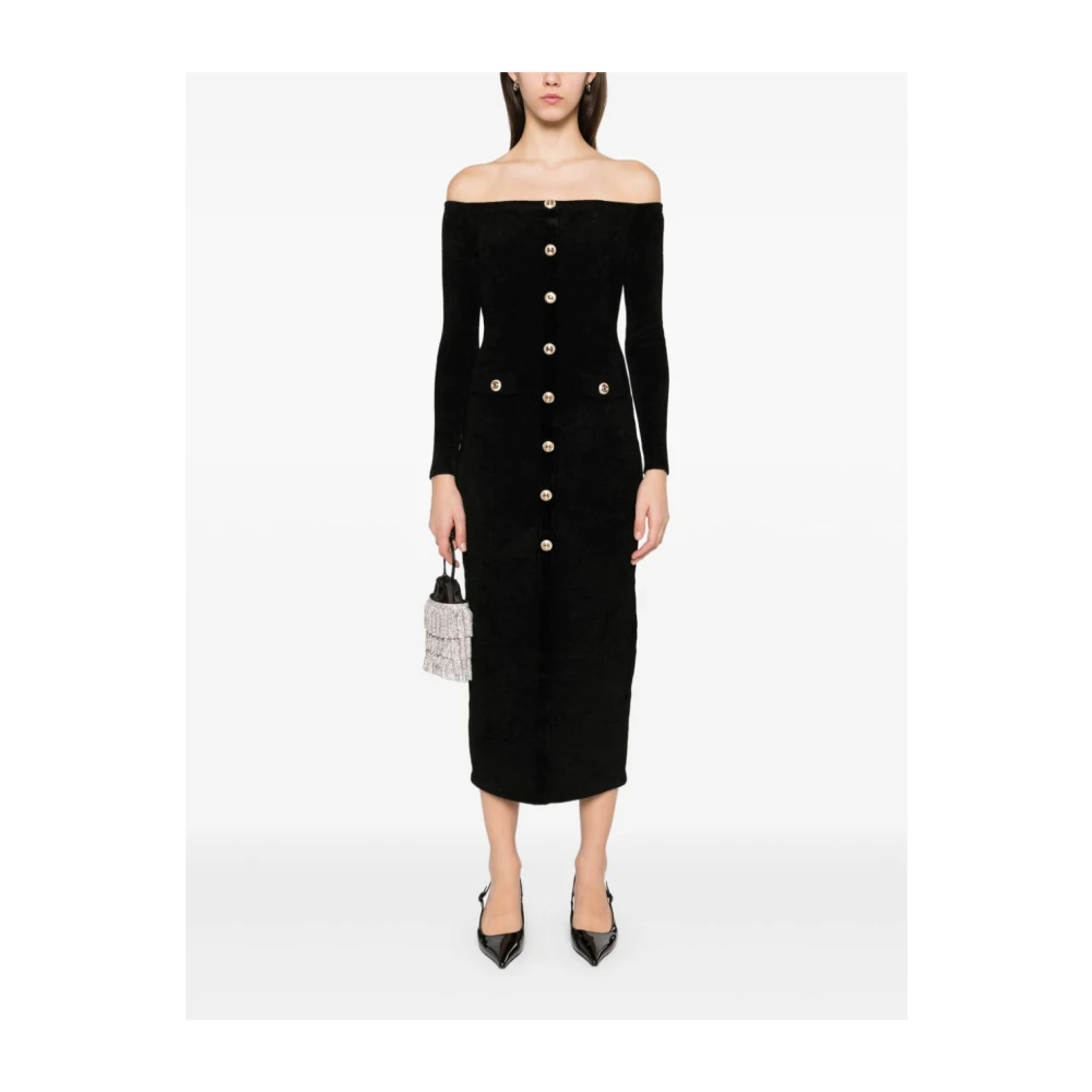 Self Portrait Zwarte Off-Shoulder Jurk met Zakken Black Dames