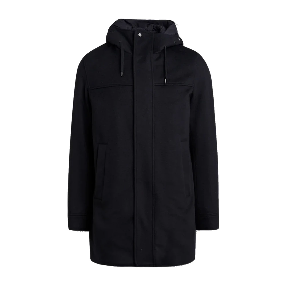 Herno Men's Black Parkas, 2XL, Wool Cashmere Hooded Coat