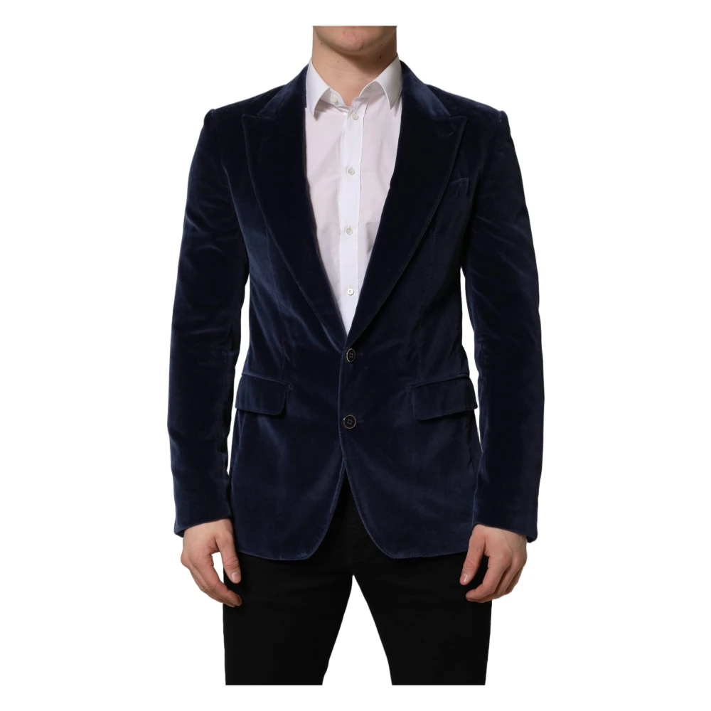 Dolce & Gabbana Men's Blue Single-Breasted Velvet Blazer Jacket - Blazers - M - Jackets