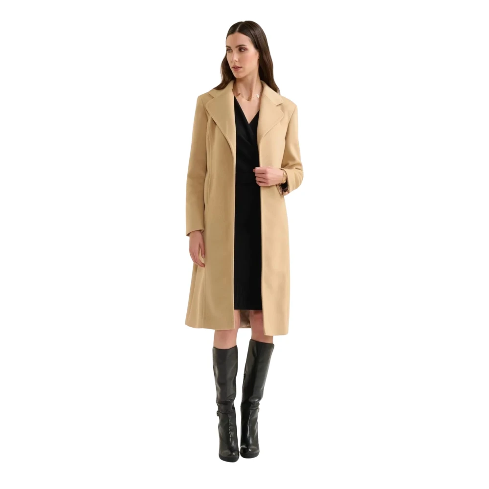 Alviero Martini 1a Classe Elegante Kameel Velours Lange Jas Brown Dames