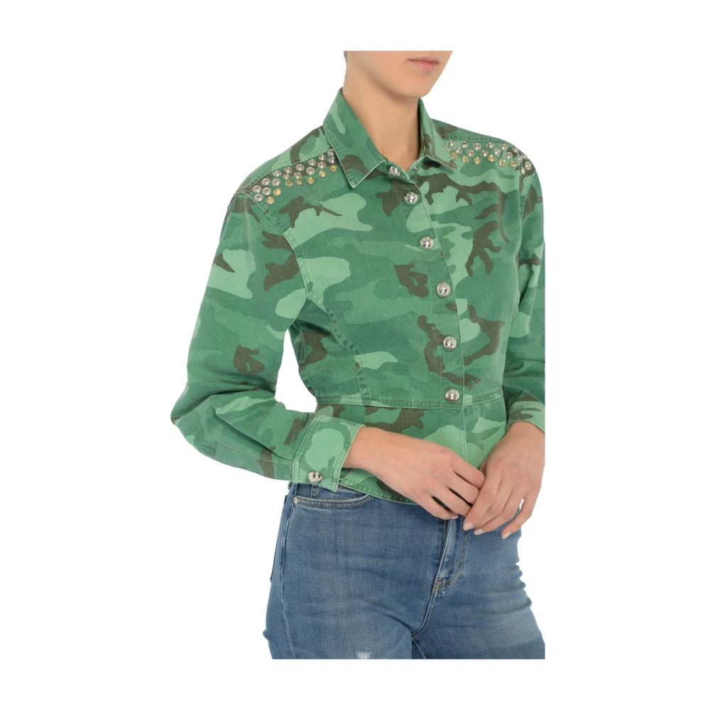 pinko Camouflage Katoenen Jas Green Dames