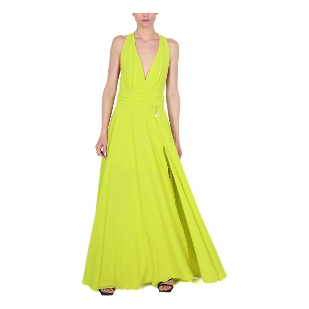Fracomina Elegante Gele Maxi Jurk met Gekruiste Halslijn Yellow Dames