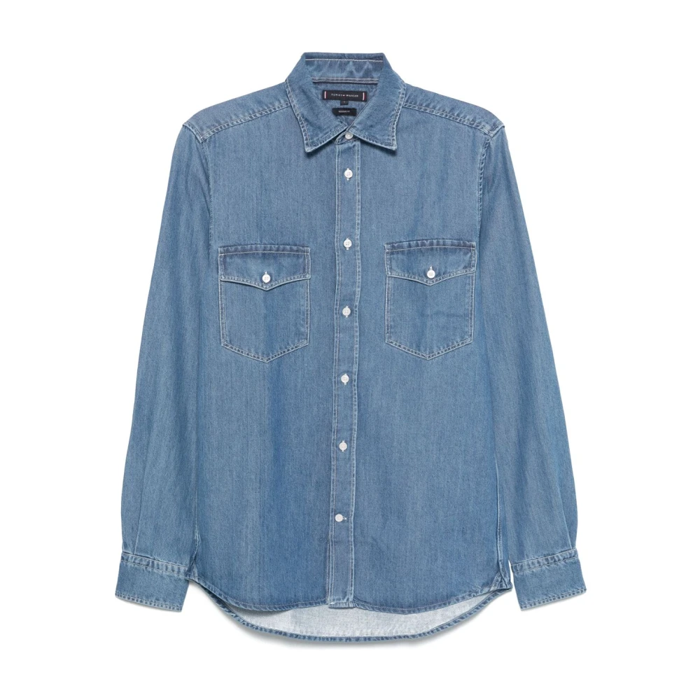 Tommy Hilfiger Indigo Denim Shirt met Borstzakken Blue Heren