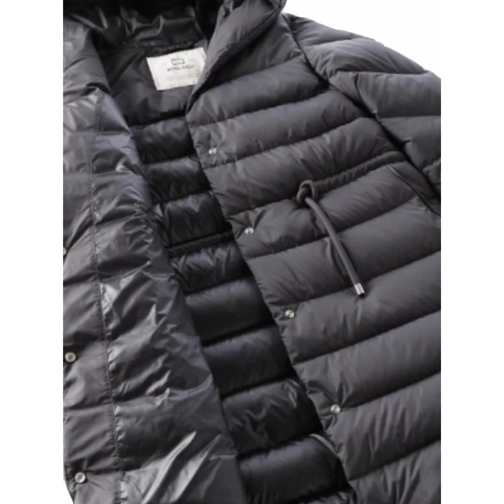 Woolrich Lange jas met capuchon en trekkoord Black Heren