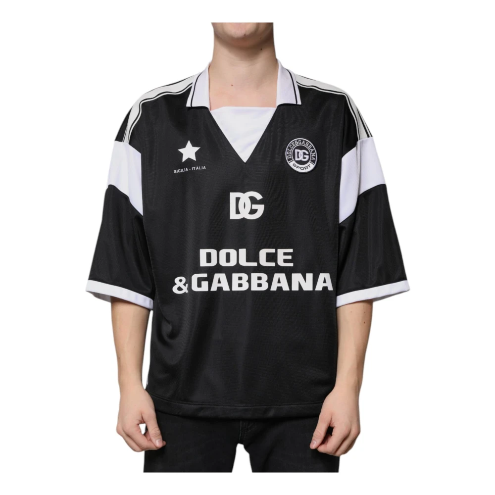 Dolce & Gabbana Zwart Wit Gekraagd Jersey T-shirt Black Heren