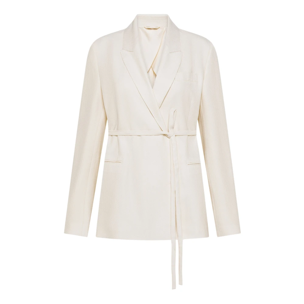 Seventy Women's White Blazers, 2XL, Giacca Con Cinturino In Viscosa Crepe