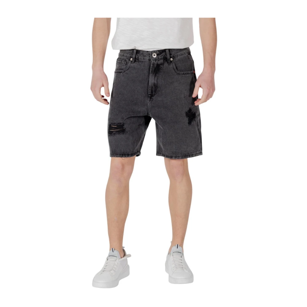 Gianni Lupo Men's Black Denim Shorts, M, Ripped Cotton Shorts With Pockets