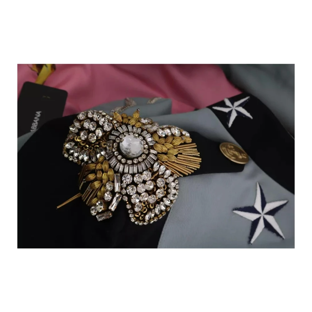 Dolce & Gabbana Kristalversierde Katoenen Jas Blue Dames