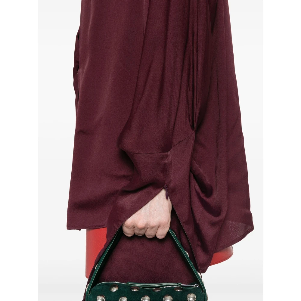Genny Pruim Satijnen Blouse met V-Hals Purple Dames