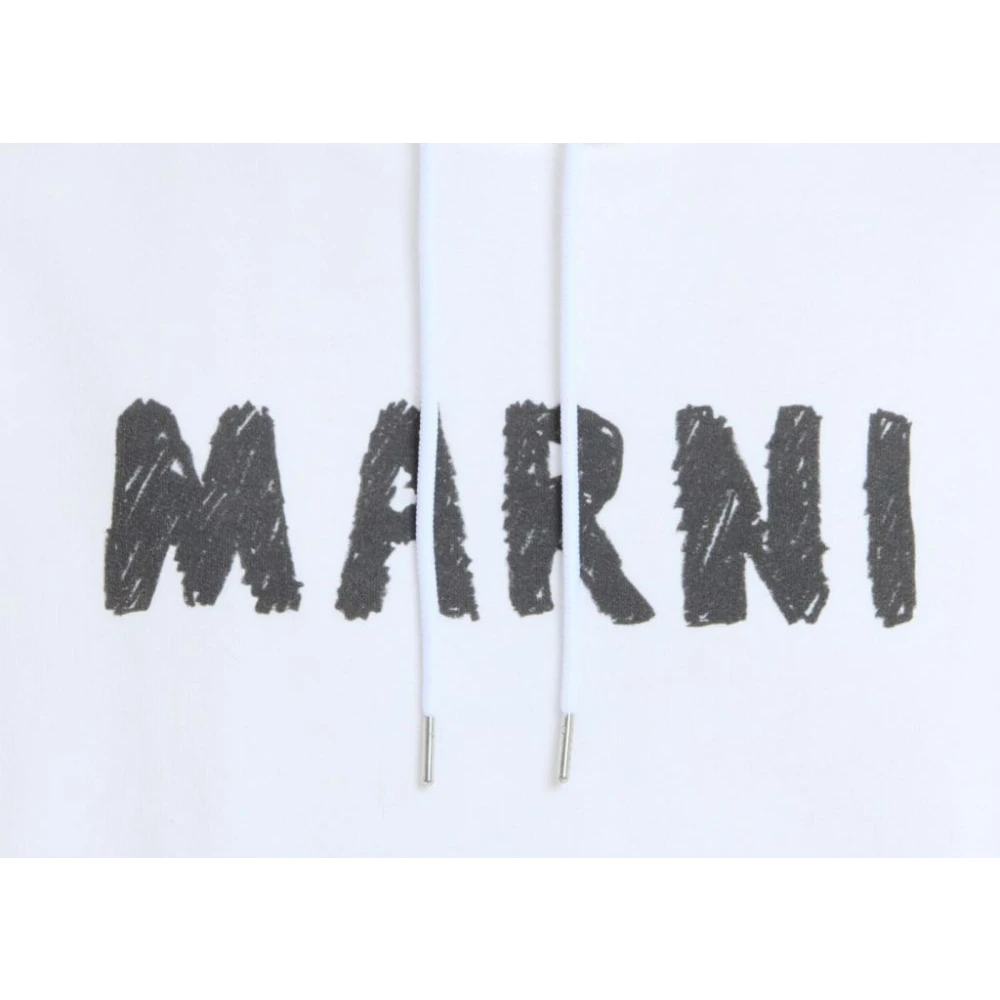 Marni Witte Katoenen Hoodie met Logoprint White Heren