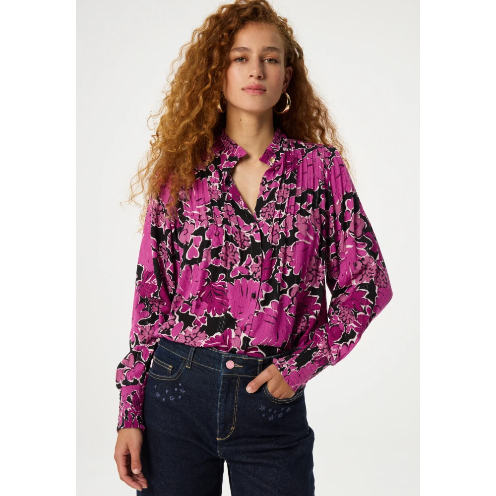 Fabienne Chapot Roze Bloes met Bloemenprint en Mandarin Kraag Multicolor Dames