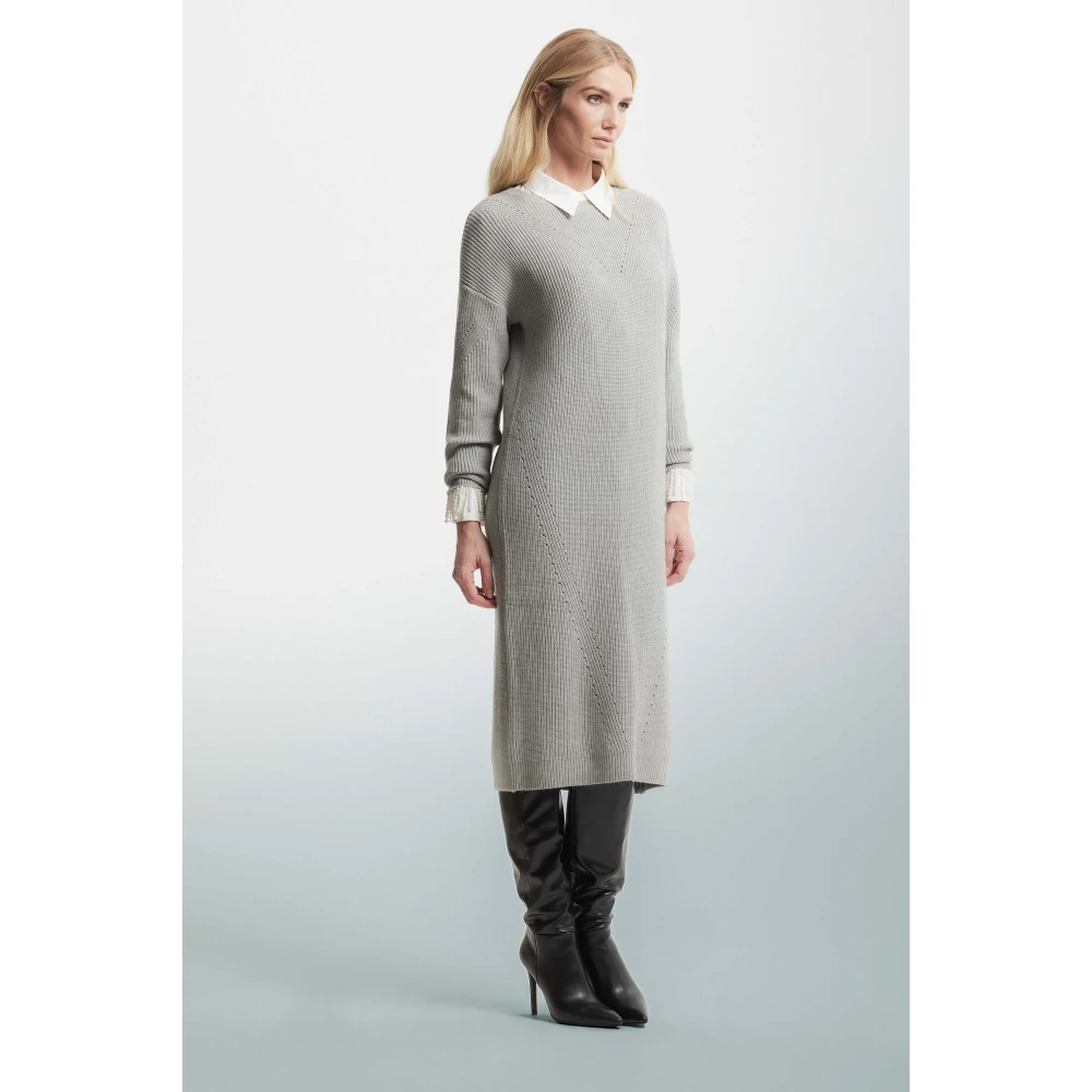 Kocca Elegante Gebreide Jurk met Openwerkdetaillering Gray Dames
