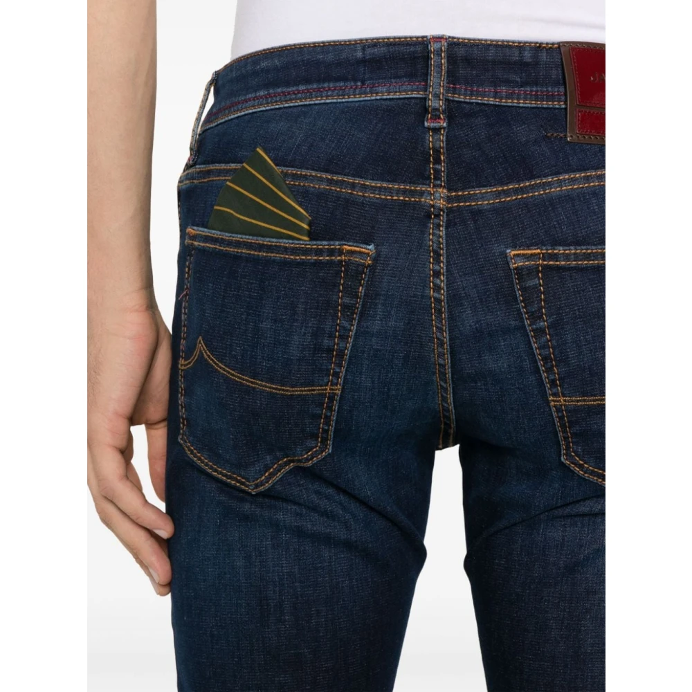 Jacob Cohën Indigo Slim Jeans met Geborduurd Logo Blue Heren