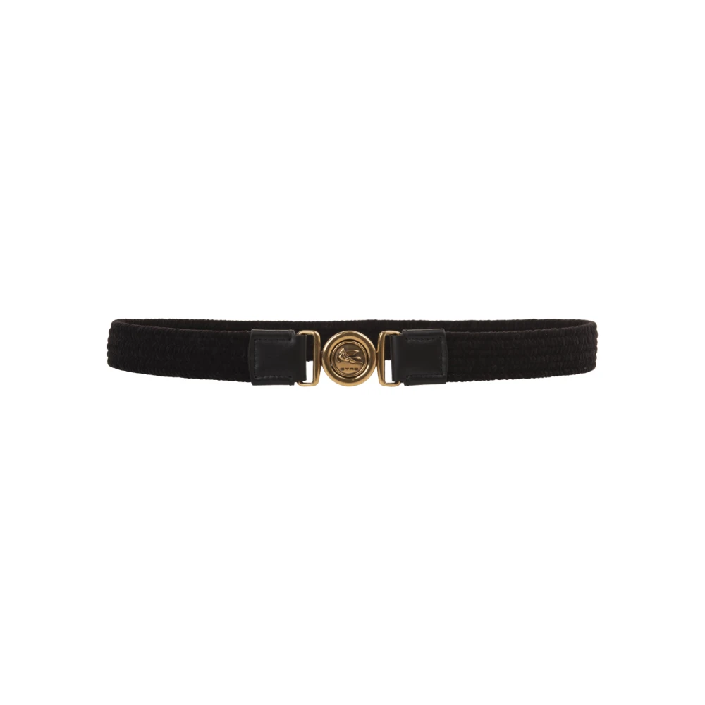 ETRO Zwarte Pegaso Elastische Riem met Leer Black Dames