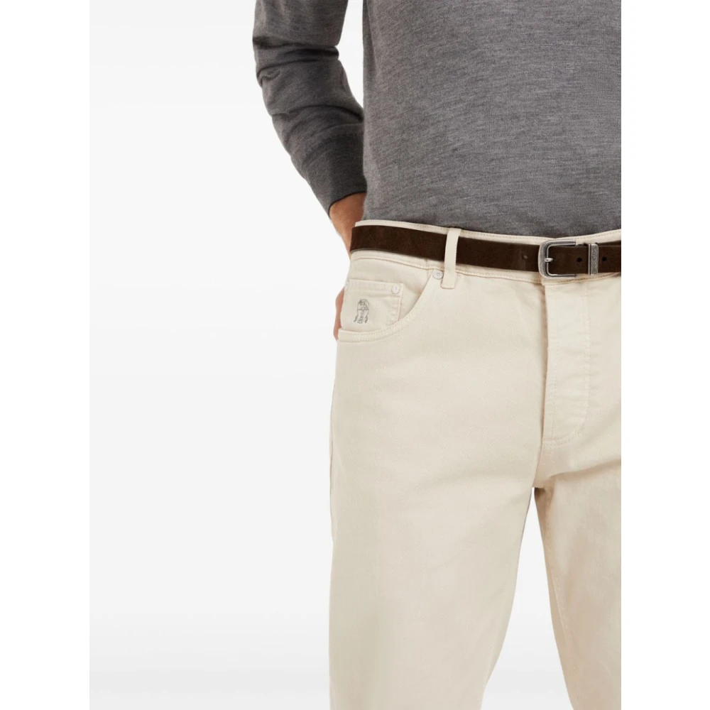 BRUNELLO CUCINELLI Beige Straight Leg Broek Logo Patch Beige Heren