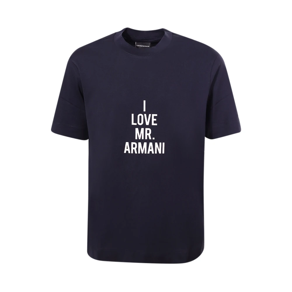 Emporio Armani Blauw Crew-neck T-shirt met Print Blue Heren