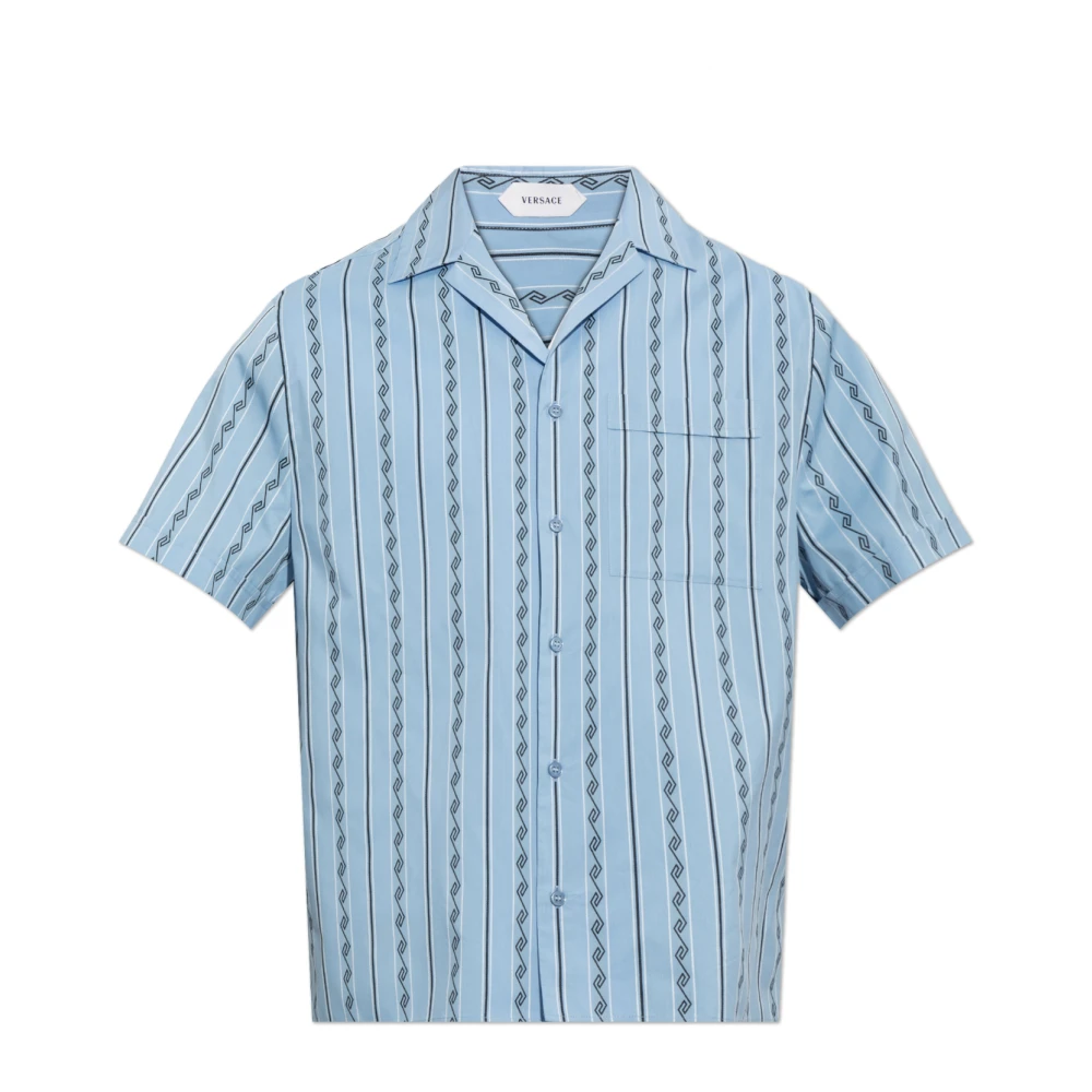 Versace Herr Blå Skjortor 2XL, Bomull, Jacquard Bomulls-Siden Regular Skjorta