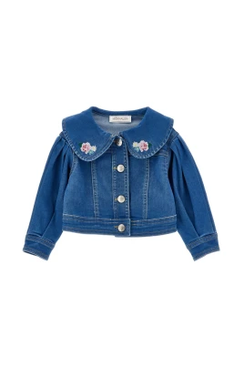 Denimjacka med broderade blommor