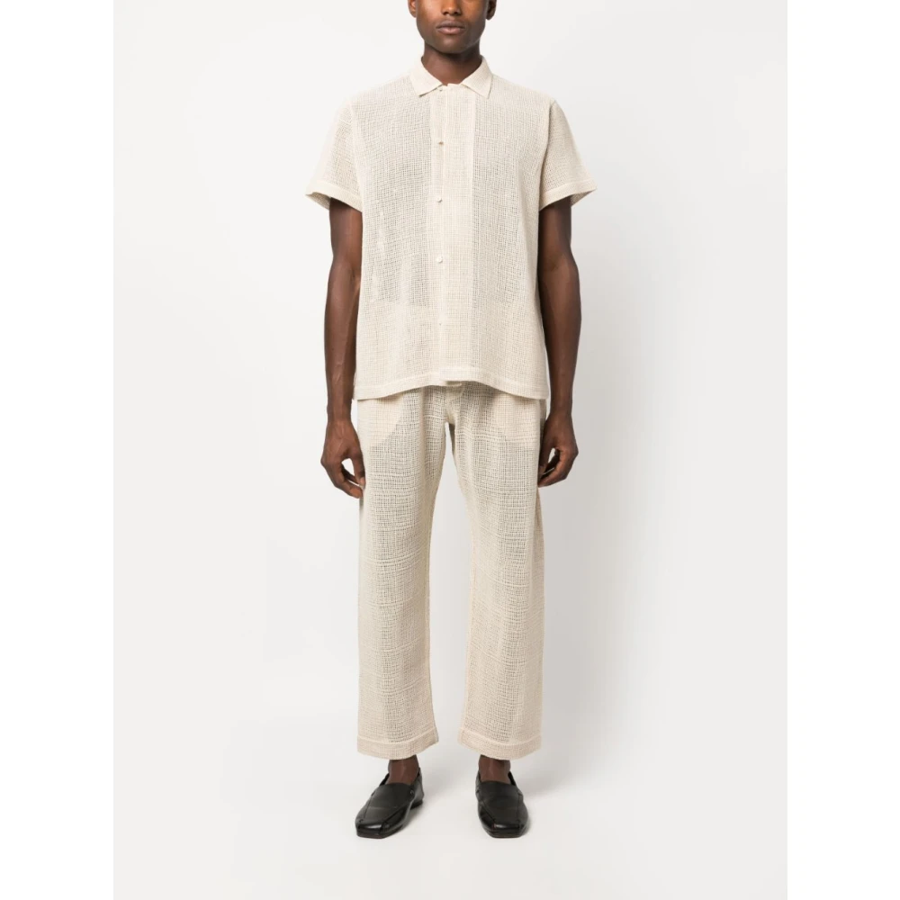 Bode Beige Katoenen Mesh Korte Mouw Shirt Beige Heren