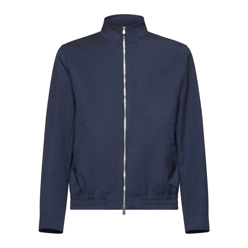 BRUNELLO CUCINELLI Blauwe Wol Staande Kraag Jas Blue Heren