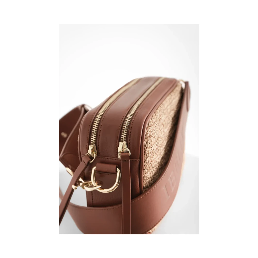 Ibeliv Raphia en Leren Schoudertas Beige Dames