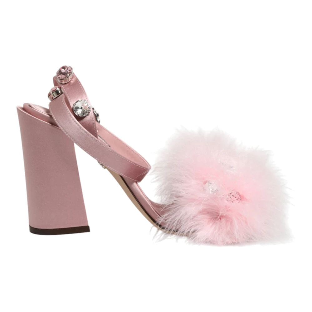 Dolce & Gabbana Women's Pink High Heel Sandals, 4 1/2 Uk, Sequined Ankle Strap Sandals