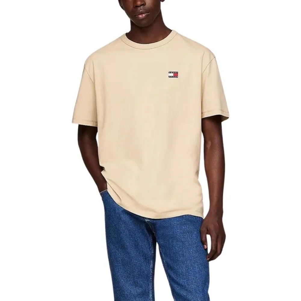 Tommy Jeans Regular Fit Badge Tee Shirt Beige Heren