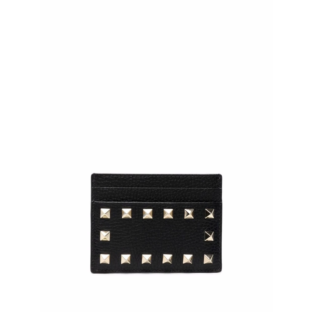 Valentino Garavani Zwarte Leren Studs Kaarthouder Black Dames