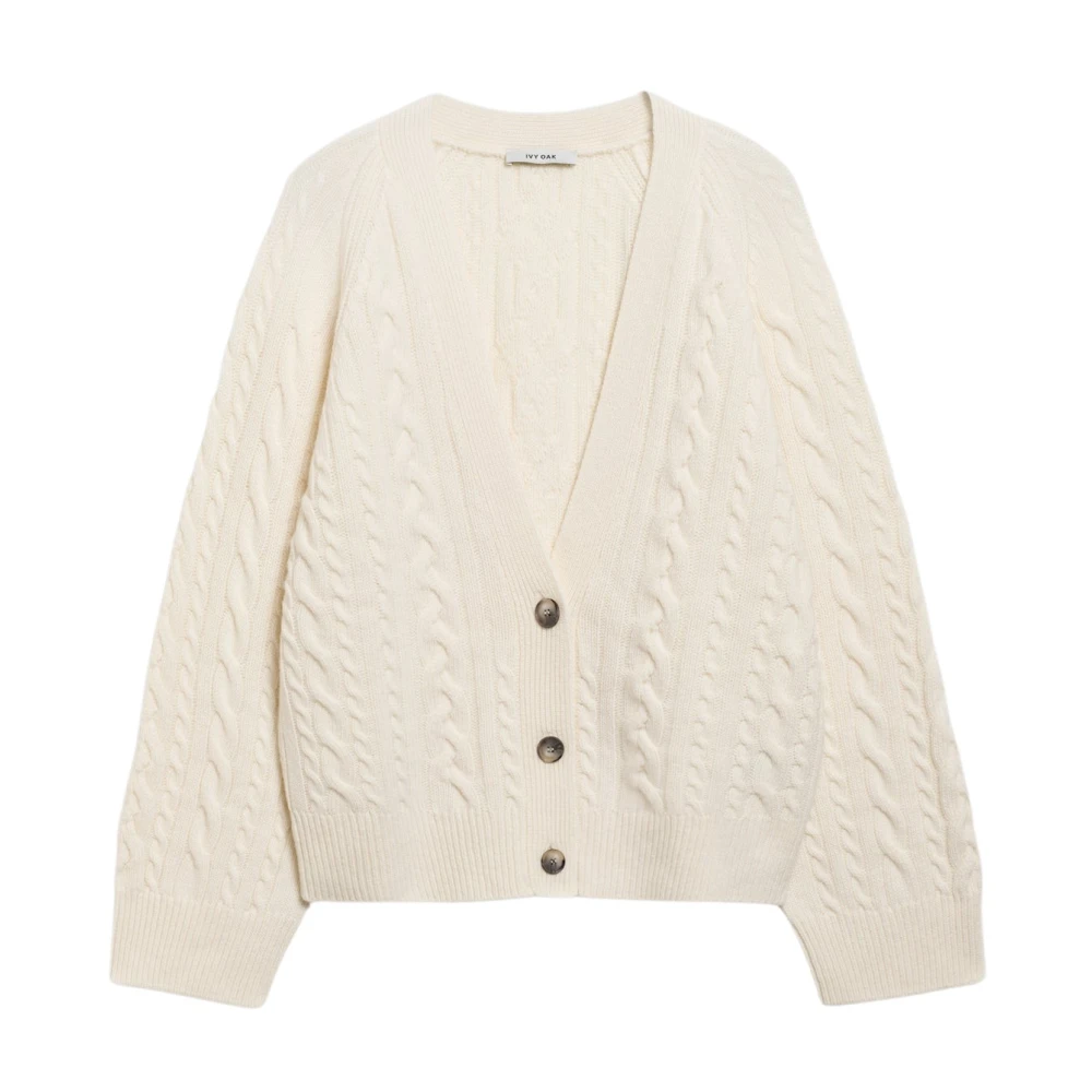 IVY OAK Kabelgebreide V-hals Vest White Dames