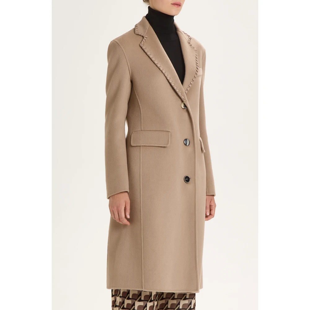 Maliparmi Handgemaakte Wollen Jas met Leren Details Beige Dames