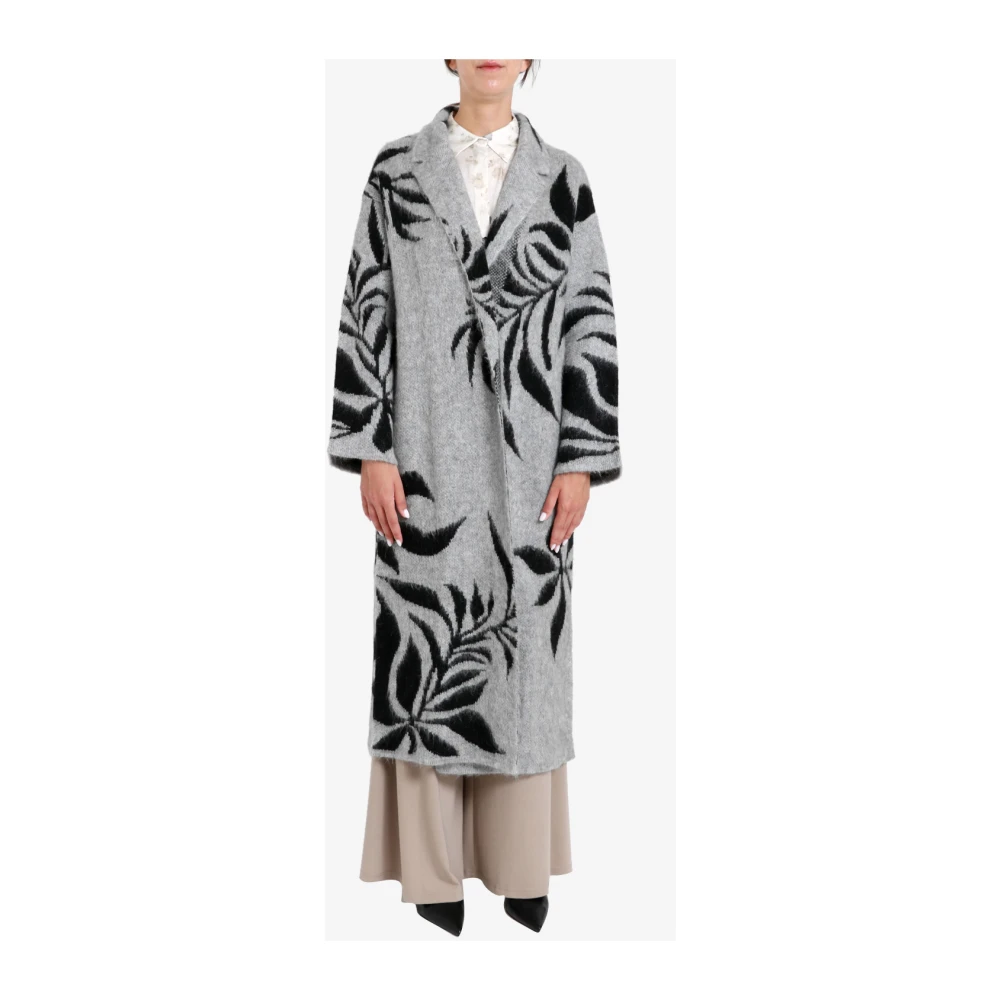 Kaos Grijs Wol Gebreid Jacquard Badjas Stijl Gray Dames