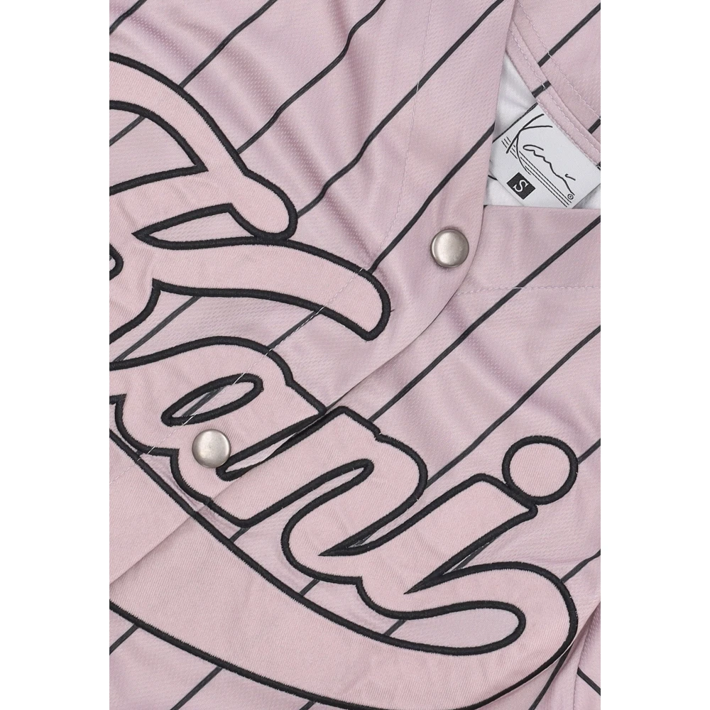 Karl Kani Crop Pinstripe Baseball Jack met Ster Logo Pink Dames