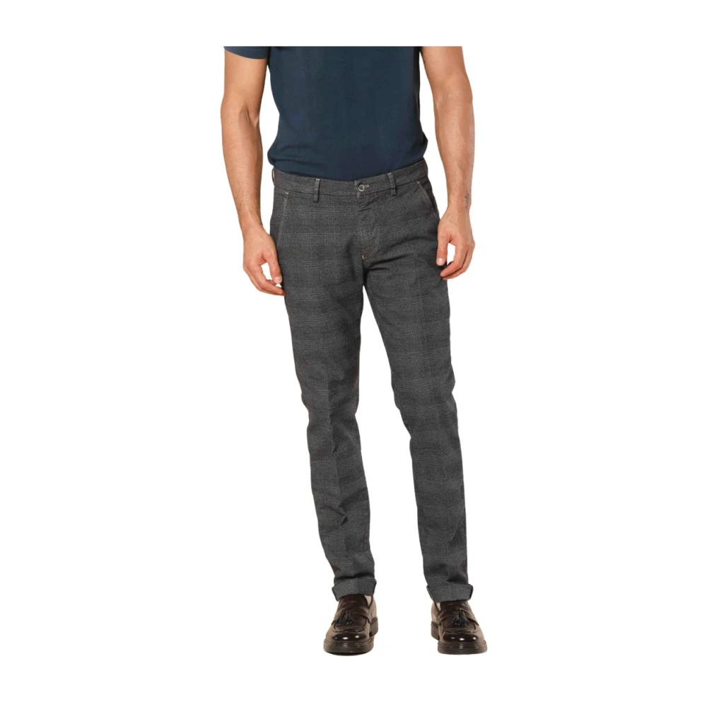 Mason's Slim Fit Bomulls Chino Byxor med Rutigt Mönster Gray, Herr