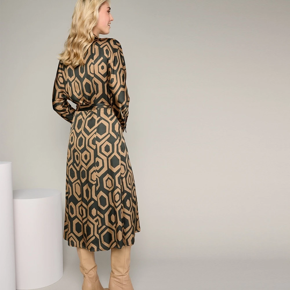 Marie Méro Satijn-Look Jurk met Lange Mouwen Brown Dames