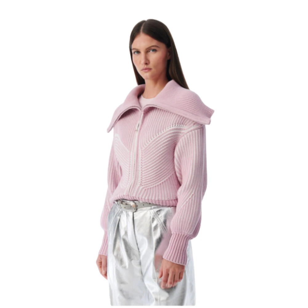 IRO Katoenen Zip-Up Sweater met Pofmouwen Pink Dames
