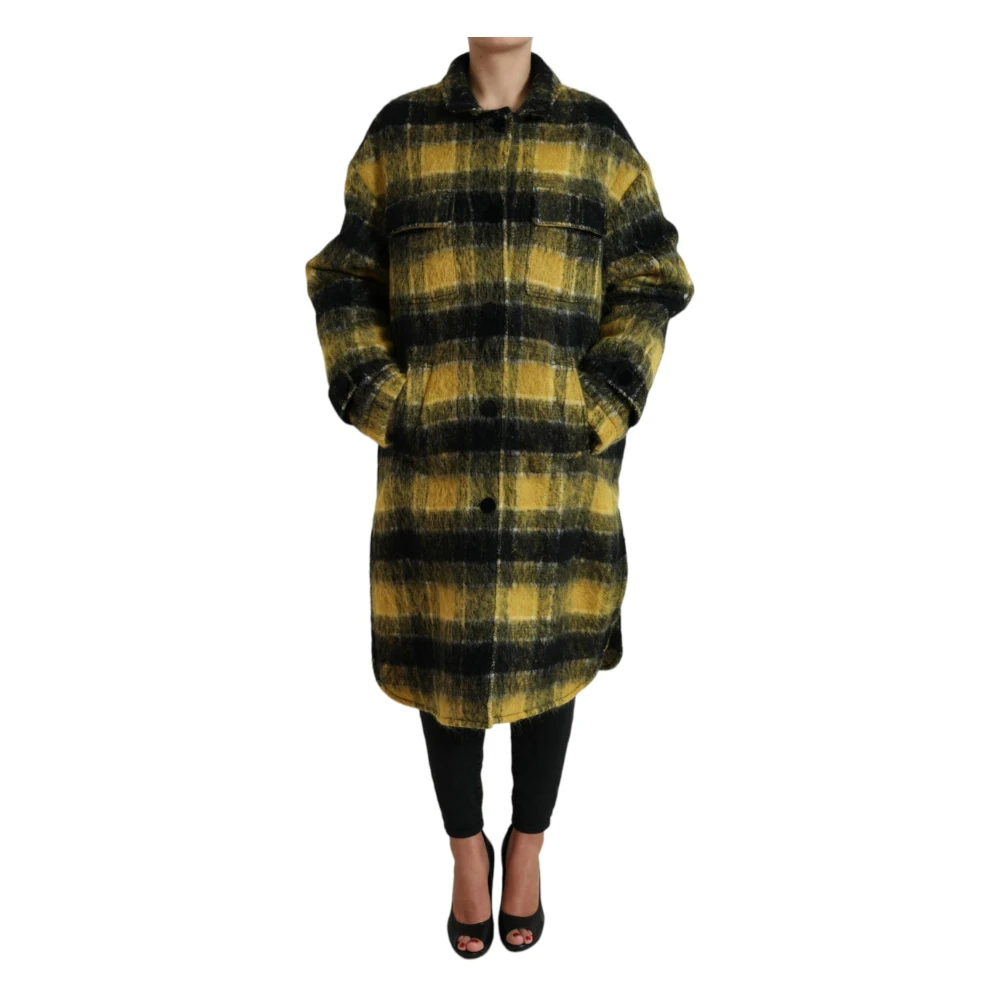 Dolce & Gabbana Women's Multicolor Single-Breasted Coats,, Chic Plaid Long Coat In Sunshine Yellow Extra Small