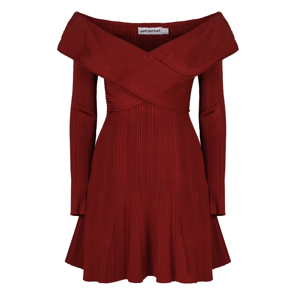 Self Portrait Women's Red Short Dresses, S, Knitted Viscose Mini Dress