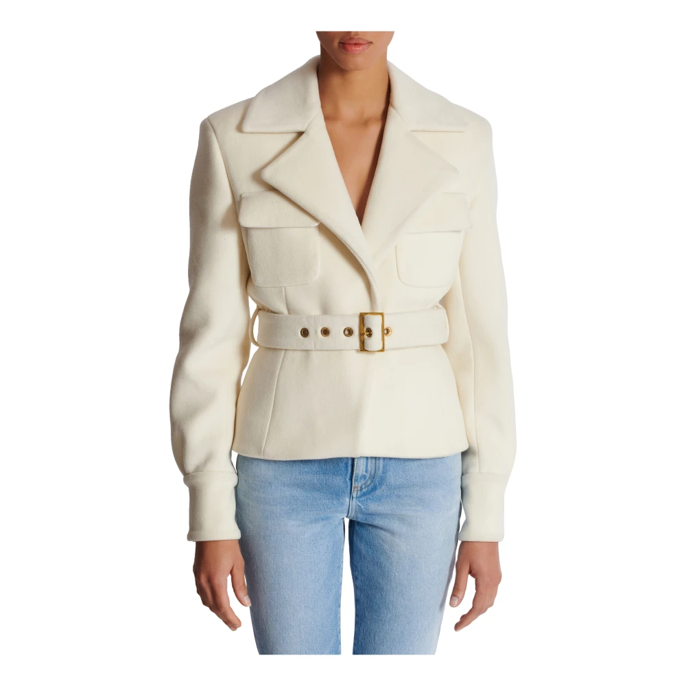 Balmain Wollen ceintuurjas Beige Dames