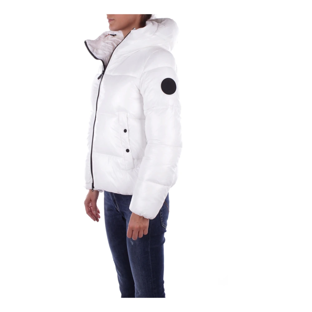 Save The Duck Witte Jas met Capuchon en Zijlogo met Ritssluiting White Dames