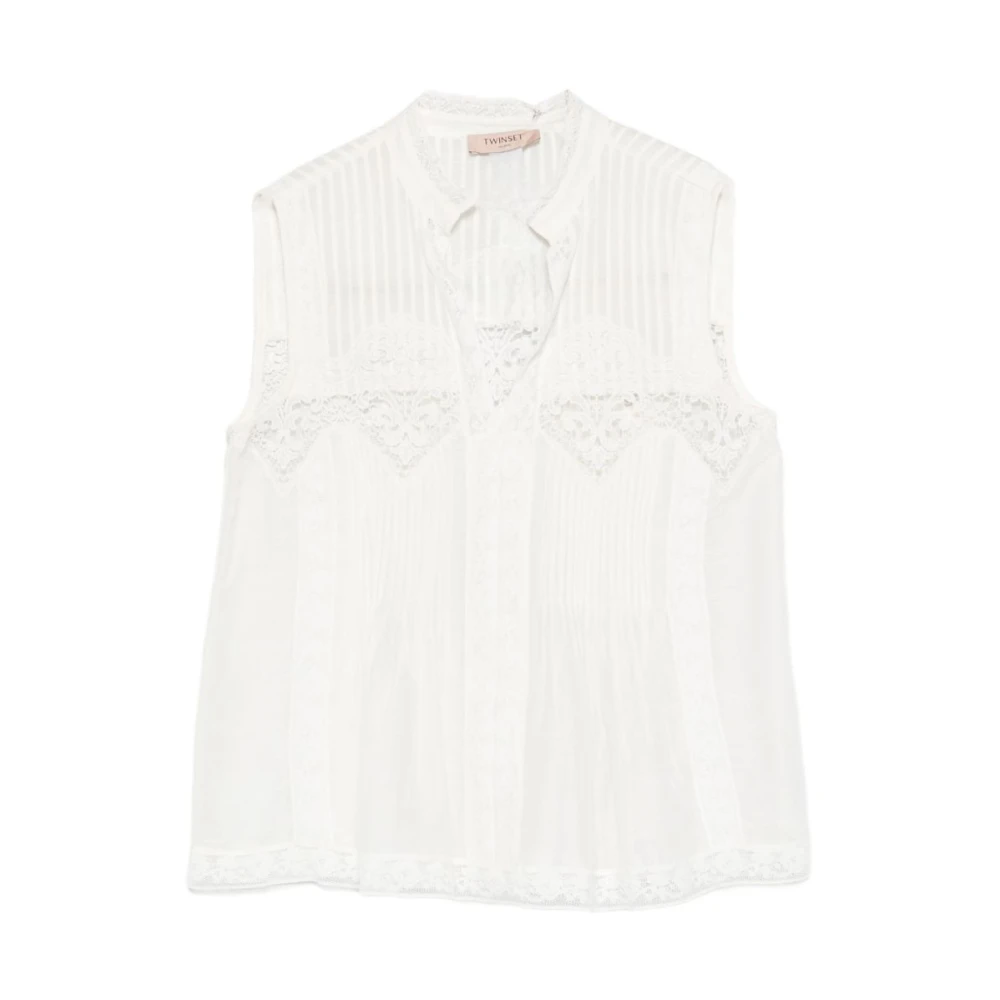 Twinset Women's White Shirts, L, Sleeveless Cotton And Silk Top