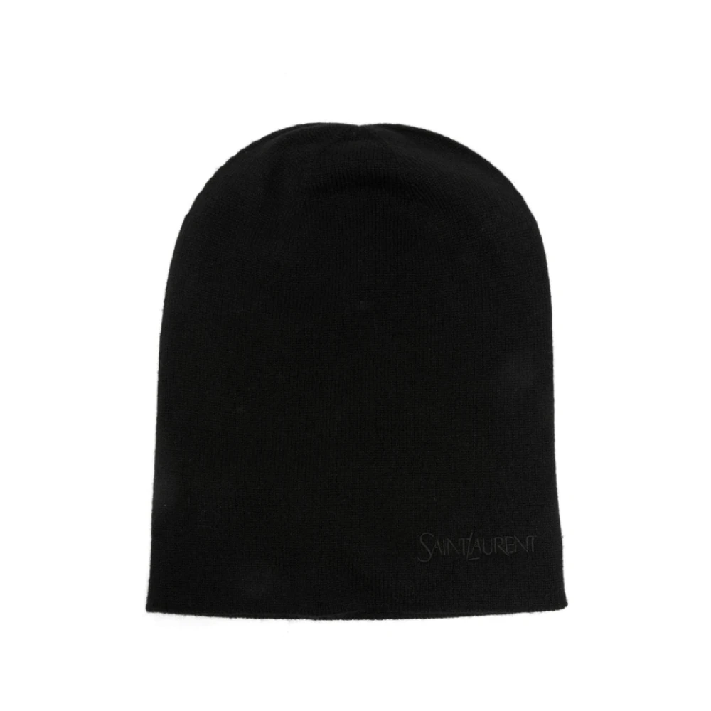 Saint Laurent Svart Kashmir Stickad Beanie Mössa Black, Dam