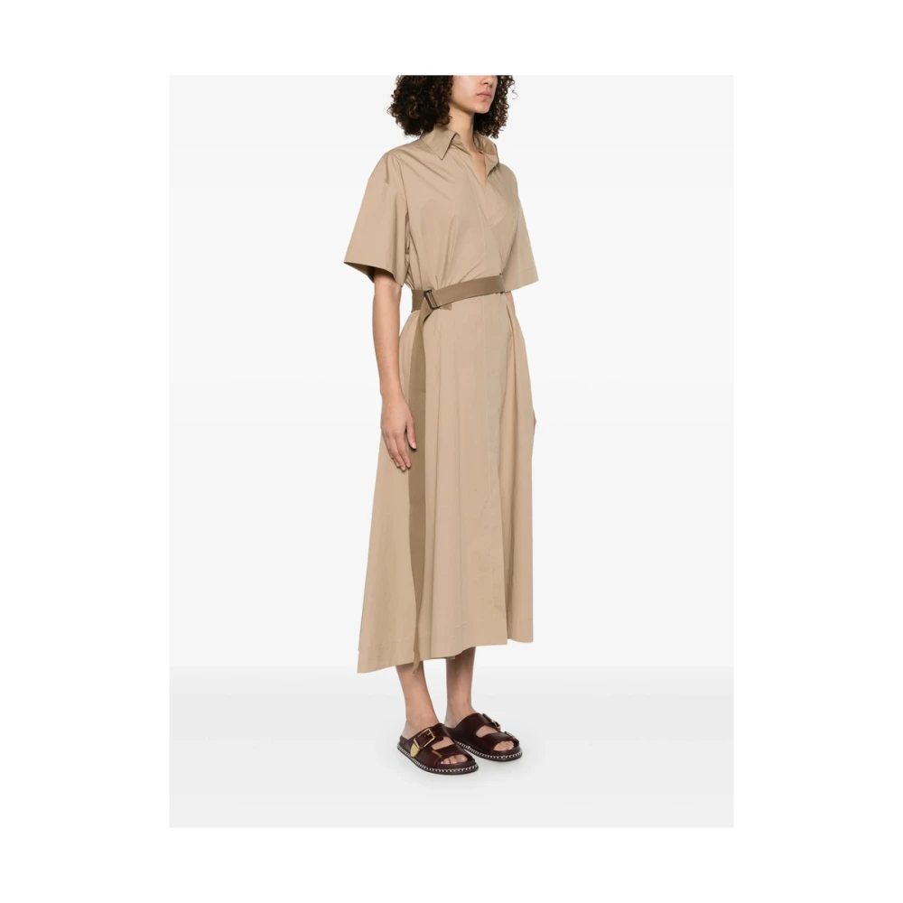 BRUNELLO CUCINELLI Lichtbruine V-hals Jurk met Zakken Brown Dames